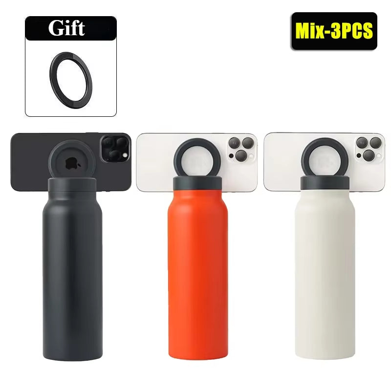 Stay Hydrated in Style: 24 Oz Insulated Stainless Steel Sports Bottle with Magnetic Phone Holder for Outdoor Adventures