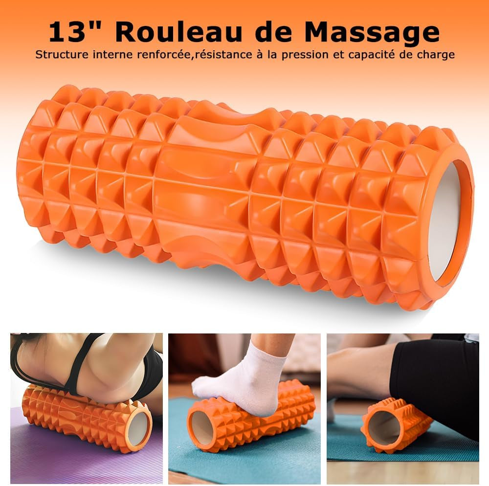 Rouleau De Massage, Qveetry Foam Roller Avec Bâton De Rouleau Musculair, Balles De Massage, Bandes De Résistance, Rouleau De Massage Pour Massage Profond Des Tissus Musculaires