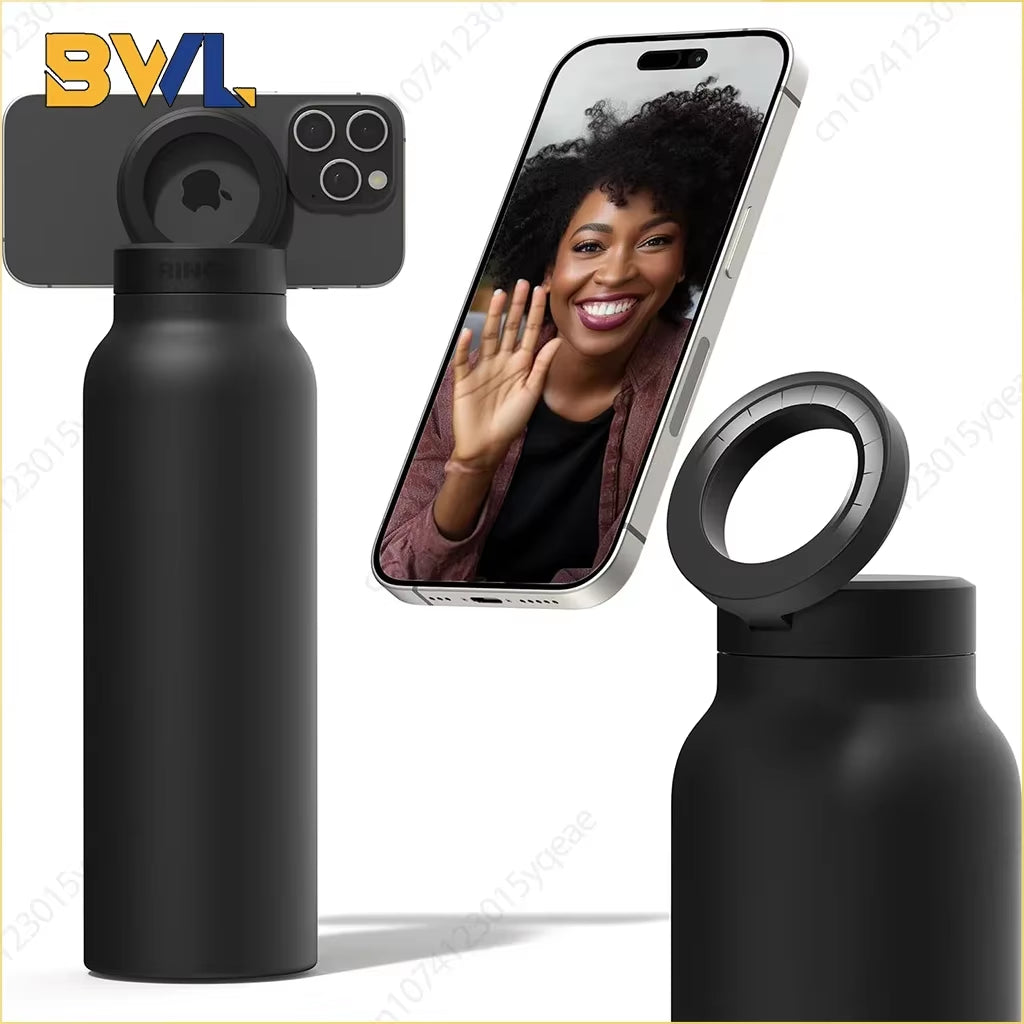 Stay Hydrated in Style: 24 Oz Insulated Stainless Steel Sports Bottle with Magnetic Phone Holder for Outdoor Adventures
