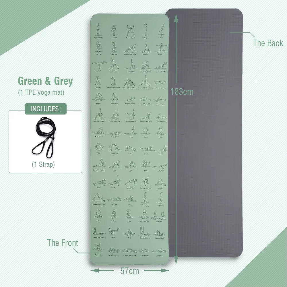 TPE Yoga Mat 183Cm*57Cm Eco-Friendly Non-Slip Sports Fitness Mat for Exercise Yoga and Pilates Gymnastics Mat Fitness Equipment