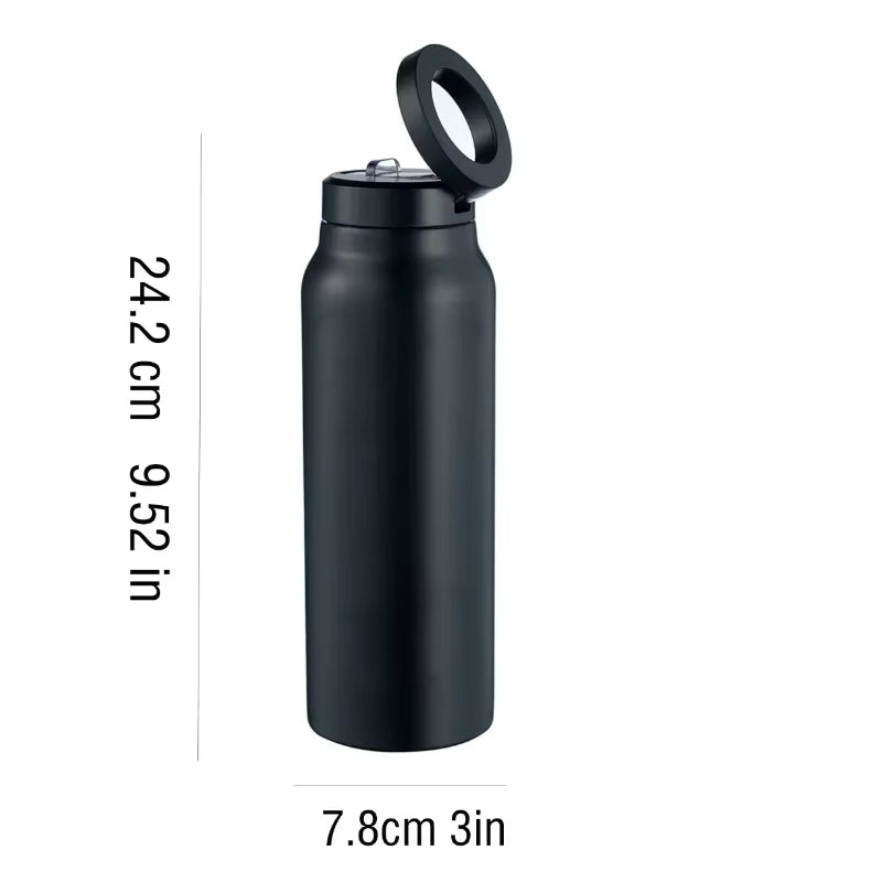 Stay Hydrated in Style: 24 Oz Insulated Stainless Steel Sports Bottle with Magnetic Phone Holder for Outdoor Adventures