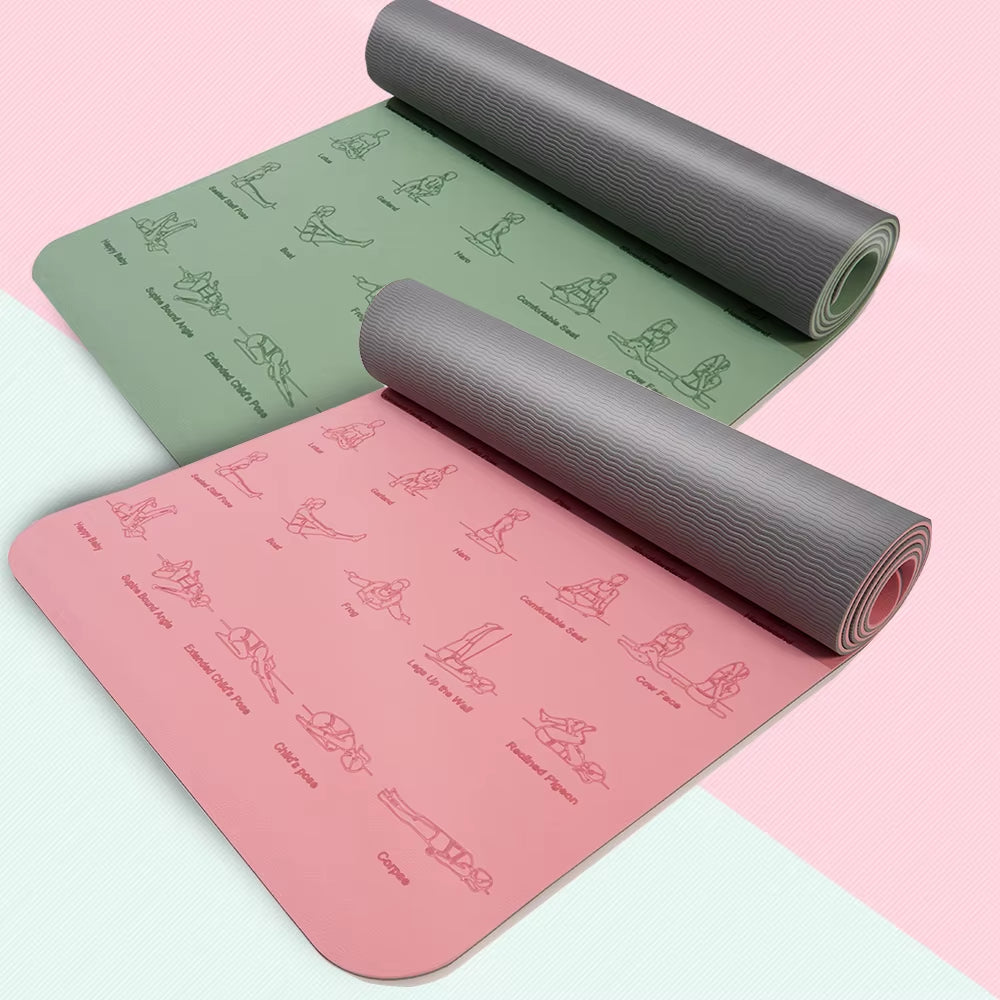 TPE Yoga Mat 183Cm*57Cm Eco-Friendly Non-Slip Sports Fitness Mat for Exercise Yoga and Pilates Gymnastics Mat Fitness Equipment