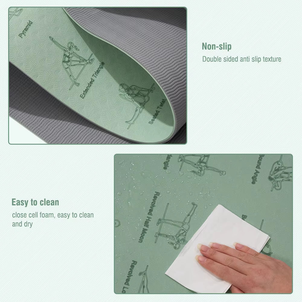 TPE Yoga Mat 183Cm*57Cm Eco-Friendly Non-Slip Sports Fitness Mat for Exercise Yoga and Pilates Gymnastics Mat Fitness Equipment