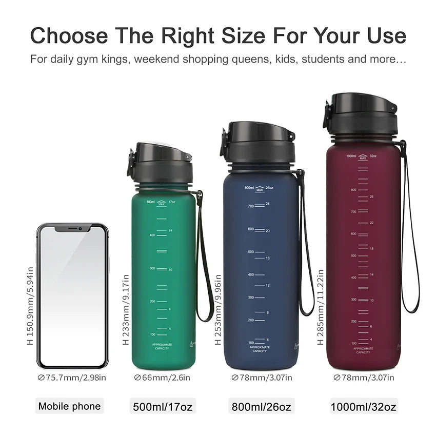 UZ Sports Water Bottle BPA Free Portable Leakproof Shaker Bottle Tritan Plastic Drinkware 500/1000ML Jug for Camping Gym School