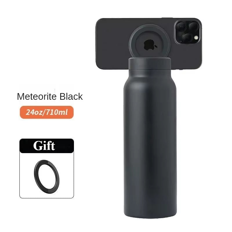 Stay Hydrated in Style: 24 Oz Insulated Stainless Steel Sports Bottle with Magnetic Phone Holder for Outdoor Adventures