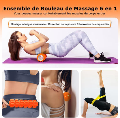 Rouleau De Massage, Qveetry Foam Roller Avec Bâton De Rouleau Musculair, Balles De Massage, Bandes De Résistance, Rouleau De Massage Pour Massage Profond Des Tissus Musculaires