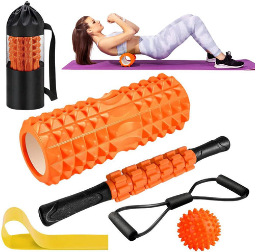 Rouleau De Massage, Qveetry Foam Roller Avec Bâton De Rouleau Musculair, Balles De Massage, Bandes De Résistance, Rouleau De Massage Pour Massage Profond Des Tissus Musculaires
