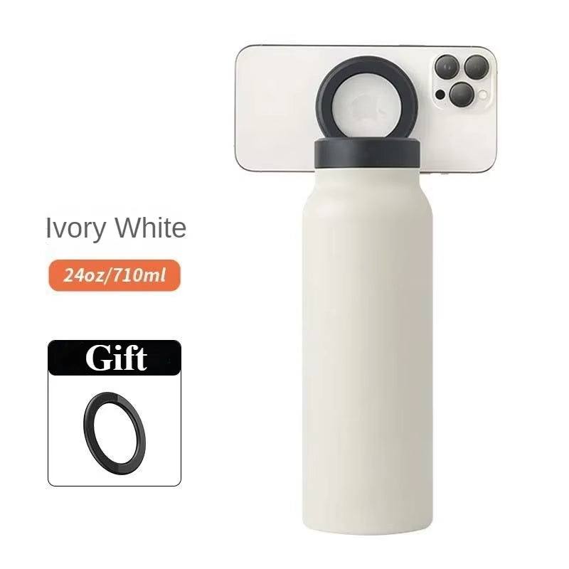 Stay Hydrated in Style: 24 Oz Insulated Stainless Steel Sports Bottle with Magnetic Phone Holder for Outdoor Adventures